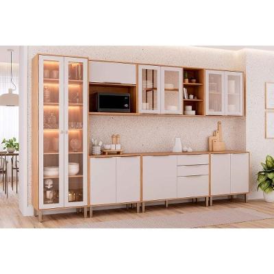 Cozinha Completa 7 Peças Brilhante 2 Portas 2 Gavetas MDF 120CM Cinamomo e Off White