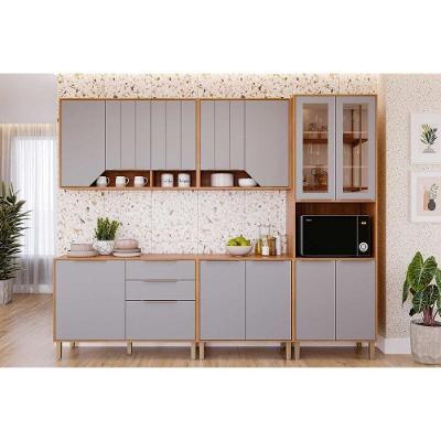 Cozinha Completa 5 Peças Celeste 4 Portas 2 Gavetas MDF Cinamomo e Platina MGM