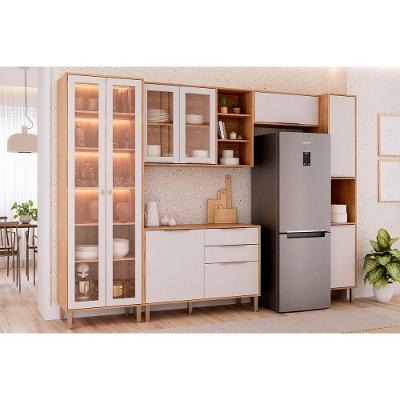 Cozinha Completa 5 Peças Brilhante C56 2 Gavetas MDF Off White e Cinnamono MGM