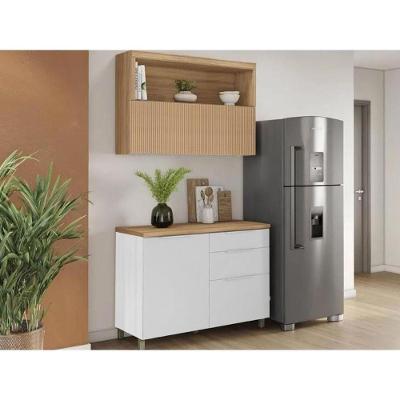 Cozinha Completa 2 Peças Marquesa 2 Portas 3 Gavetas MDF 120CM Branca e Nature