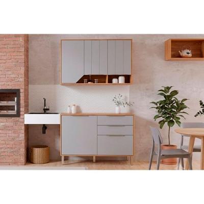 Cozinha Completa 2 Peças Celeste 5 Portas 2 Gavetas MDF 120CM Cinamomo e Platina MGM