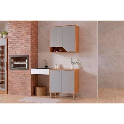 Cozinha Completa 2 Peças Celeste 2 Portas MDF 80CM Cinza com Cinamomo e Platina MGM