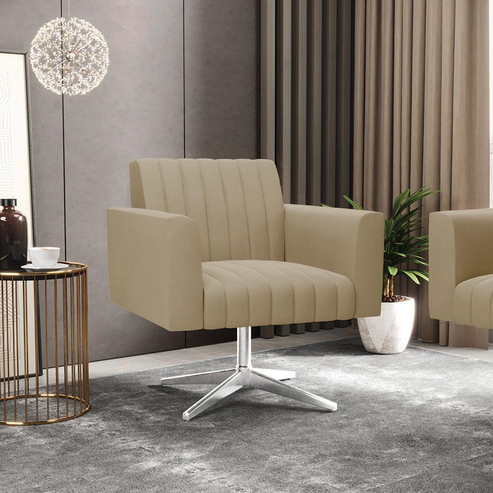 Poltrona Giratória Viena Gomada Suede Base Cromada - D'rossi Cor Marrom Rato - 7