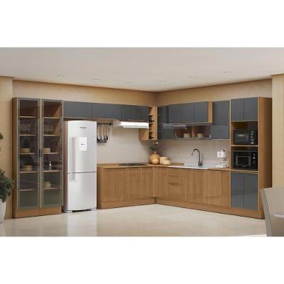 Cozinha Completa 14PeçasVibra C189 3 Gavetas MDF MDP Grafite e Canela Kappesberg