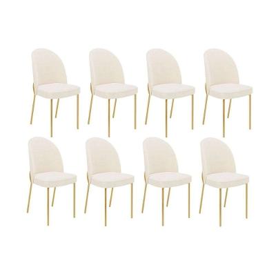 Cadeira de Jantar Kit 8un Lizy Estrutura Aço Estofado Boucle Perola DJ Móveis
