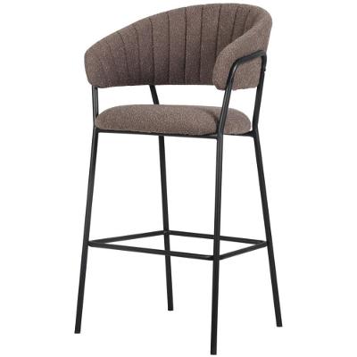 Banqueta Alta Mara Assento em Bouclé Base em Aço com Encosto Cinza Rivatti Móveis