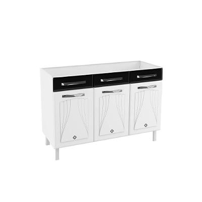 Balcão Cozinha Star New 3 Portas 3 Gavetas Aço 120CM Branco Preto Telasul