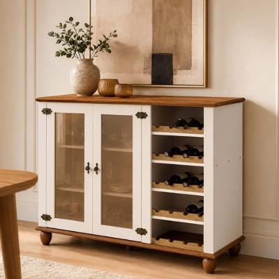 Aparador Buffet com Adega Alegra 2 Portas Vidro Tampo MDF 135CM Off White Lyam Decor