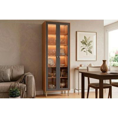 Cristaleira Esplêndida LED Reflecta 2 Portas 6 Prateleiras MDF com Iluminação Titanium MGM