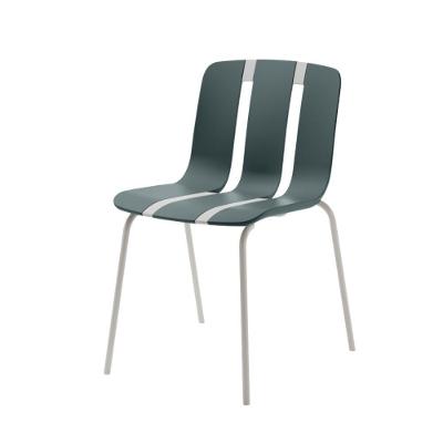 Cadeira Linea Estrutura em Aço Revestimento em PU Azul Aura com Base Ferro Branco Rivatti Móveis