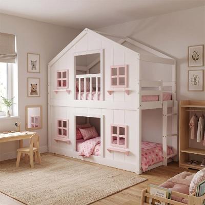 Beliche Montessoriano Solteiro Casinha dos Sonhos Madeira Maciça Branco e Rosa Housin