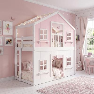 Beliche Infantil Montessoriano Solteiro Casinha dos Sonhos com Escada e Fechamento Inferior Branco
