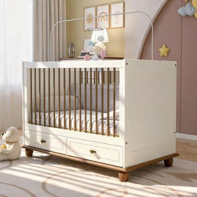 Berço Americano Mini Cama com 2 Gavetas Alegra S05 MDF Off White Nogueira Lyam Decor