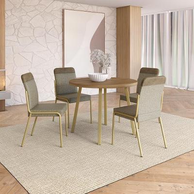 Conjunto Sala de Jantar Veneza 4 Lugares Tampo em MDP com Estrutura em Aço Dourado Móveis Carraro