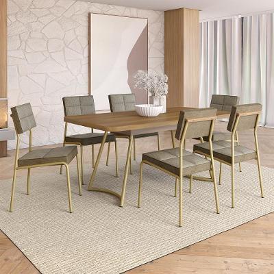 Conjunto Sala de Jantar Belle 6 Lugares Tampo MDP Estrutura Aço Dourado 170CM Móveis Carraro