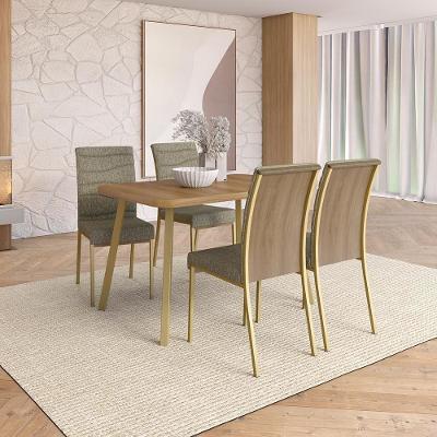 Conjunto Sala de Jantar Athenas 4 Lugares Tampo MDP Estrutura Aço Dourado 120CM Móveis Carraro