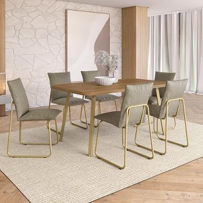 Conjunto Sala de Jantar Urbe 6 Lugares Tampo MDP Estrutura Aço Dourado 160CM Móveis Carraro