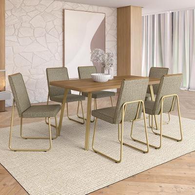 Conjunto Sala de Jantar Ilis 6 Lugares Tampo MDP Estrutura Aço Dourado 160CM Móveis Carraro