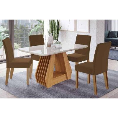 Conjunto Mesa Jantar Ágata + 4 Cadeiras Maia 4 Lugares Tampo MDF Estofadas Cinamomo Cimol Móveis