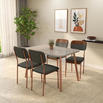 Conjunto Sala de Jantar Jasmim 4 Lugares Tampo MDP Cadeiras Tecidos Premium Off White e Rosê Móveis