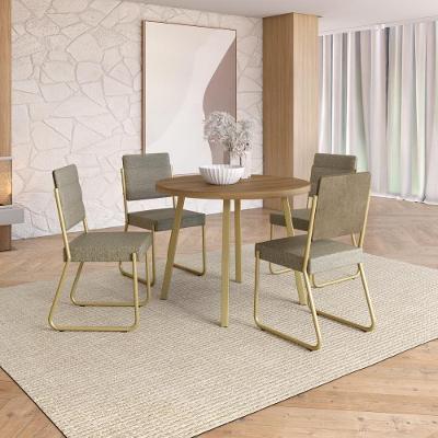 Conjunto Sala de Jantar Dalia 4 Lugares Tampo MDP Cadeiras Tecidos Premium Dourado 99CM Móveis