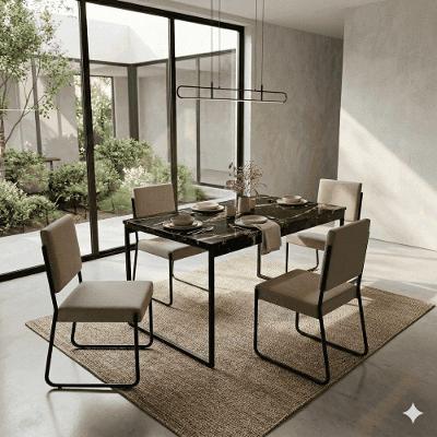 Conjunto de Jantar Nero Industrial 4 Lugares Tampo em MDF Preto 110CM