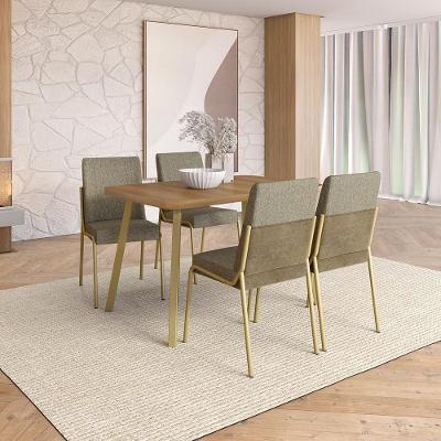 Conjunto Sala de Jantar San Lorenzo 4 Lugares Tampo MDP Estrutura Aço Dourado 120CM Móveis Carraro