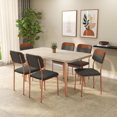 Conjunto Sala de Jantar Havana 6 Lugares Tampo MDP Rosê 160CM Móveis Carraro
