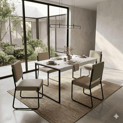 Conjunto de Jantar Nero 4 Lugares Tampo em MDF Preto e Branco 110CM