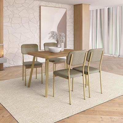 Conjunto Sala de Jantar Anne 4 Lugares Tampo MDP Estrutura Aço Dourado 120CM Móveis Carraro