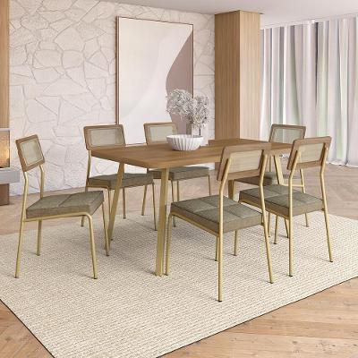 Conjunto Sala de Jantar Oud 6 Lugares Tampo MDP Cadeiras em Tecidos Premium Dourado 160CM Móveis
