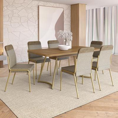 Conjunto Sala de Jantar Azaleia 6 Lugares Tampo MDP Cadeiras Tecidos Premium Dourado 170CM Móveis