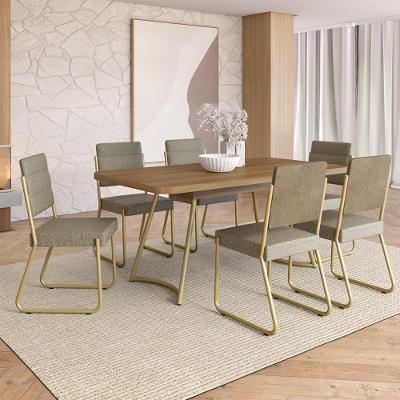 Conjunto Sala de Jantar Magnolia 6 Lugares Tampo MDP Estrutura Aço Dourado 190CM Móveis Carraro