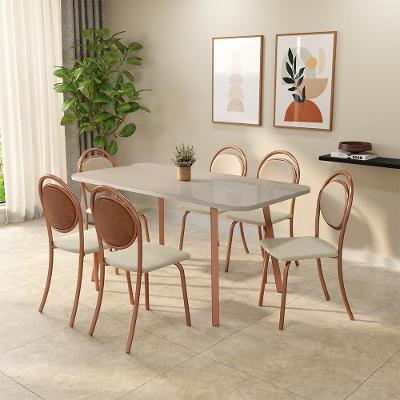 Conjunto Sala de Jantar Lotus Carraro 6 Lugares Tampo MDP Cadeiras Tecidos Premium Off White Rosê