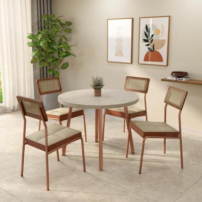 Conjunto Sala de Jantar Petra 4 Lugares Tampo MDP Cadeiras Tecido Premium Rosê 99CM Móveis Carraro