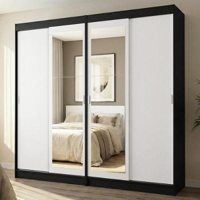 Conjunto 2 Guarda Roupas Casal Tokio 4 Portas de Correr 2 Gavetas MDP Preto-branco Madesa