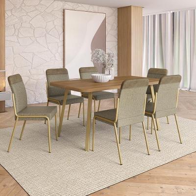 Conjunto Sala de Jantar Aven 6 Lugares Tampo MDP Estrutura Aço Dourado 160CM Móveis Carraro