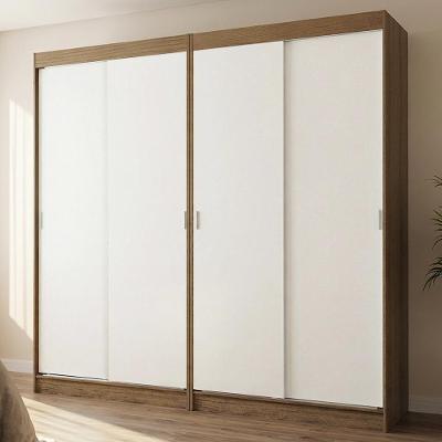 Conjunto 2 Guarda Roupas Modulado Tokio 4 Portas de Correr 2 Gavetas MDP Rustic-Branco Madesa