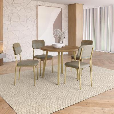 Conjunto Sala de Jantar Iris 4 Lugares Tampo MDP Estrutura Aço Dourado 99CM Móveis Carraro