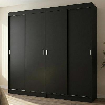 Conjunto 2 Guarda Roupas Casal Tokio 4 Portas Correr 2 Gavetas MDP Preto Madesa