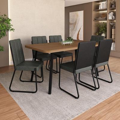 Conjunto Sala de Jantar Ilia 6 Lugares Tampo MDP Estrutura Aço Preto 160CM Móveis Carraro