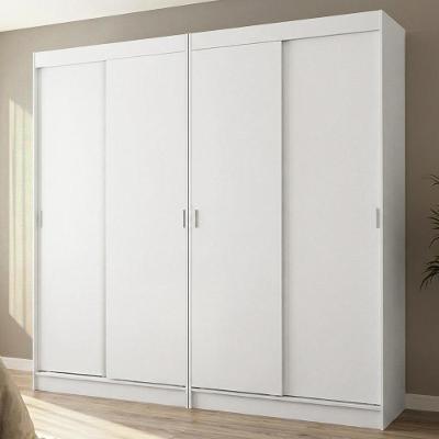 Conjunto 2 Guarda Roupas Casal Tokio 4 Portas Correr 2 Gavetas MDP Branco Madesa 109CM