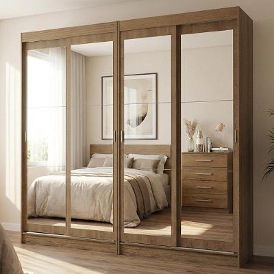 Conjunto 2 Guarda Roupas Casal Tokio 4 Portas de Correr com Espelhos MDP Rustic Madesa 218CM