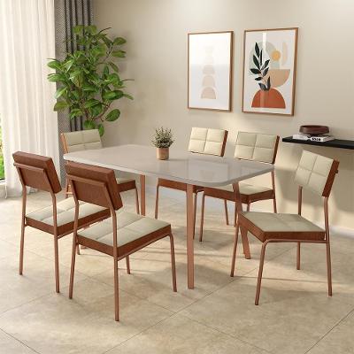 Conjunto Sala de Jantar Flora 6 Lugares Tampo MDP Off White e Rosê 159.5CM Móveis Carraro