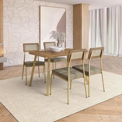 Conjunto Sala de Jantar Daca 4 Lugares Tampo MDP Estrutura Aço Dourado 120CM Móveis Carraro