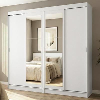 Conjunto 2 Guarda Roupas Casal Tokio 4 Portas de Correr 2 Gavetas MDP com Espelhos Branco Madesa