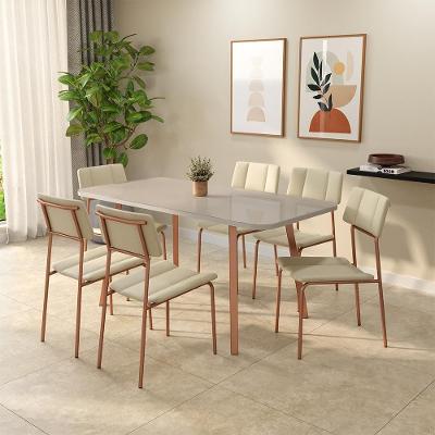 Conjunto Sala de Jantar Camelia 6 Lugares Tampo MDP Estrutura Aço Rosê 159.5CM Móveis Carraro