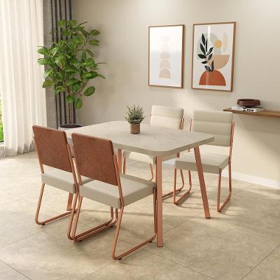 Conjunto Sala de Jantar Ava Petra 4 Lugares Tampo MDP Rosê 120CM Móveis Carraro