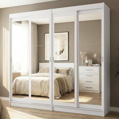 Conjunto Guarda Roupas Casal Tokio 4 Portas de Correr com Espelho MDP Branco Madesa 218CM