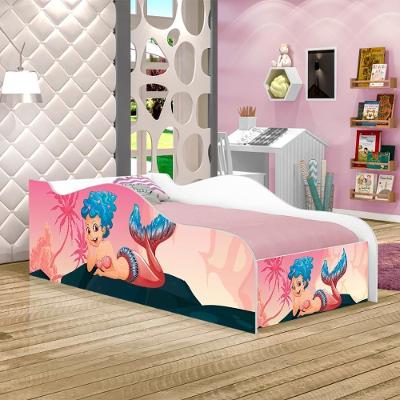 Cama Infantil Mini Cama Fun Sereia nas Pedras MDF Branca e Rosa Casah com Colchão 72,5CM